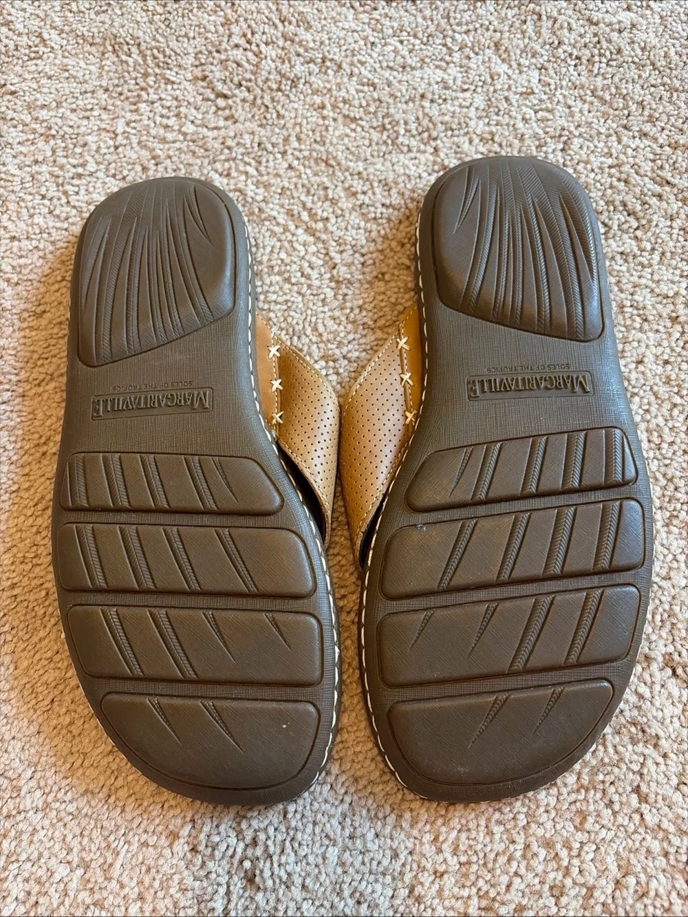 Margaritaville Men's Size 13 Brown Leather Slides Sandals Cushioned